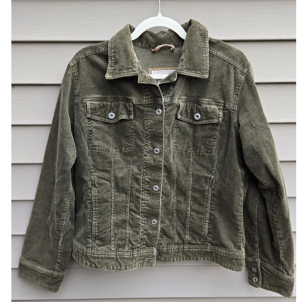 Columbia Blues Olive Green Corduroy Trucker Jacket Large Womens